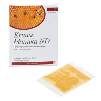 Imagen del producto de 10 unidades de apósito para heridas no adhesivo Kruuse Manuka ND, de 5 cm x 5 cm