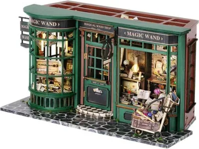 Produktbild von Habarri | Miniaturhaus - DIY-Puppenhaus - Holzhaus mit Möbeln und LED-Beleuchtung - Geschenk für Kinder - Zauberstäbe aller Elemente
