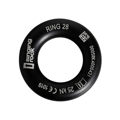 Schwarzer Aluminiumring von singing rock; Modell Ring 28; für Arbeitssicherheit und Anschlagpunkte.