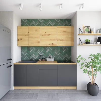 Produktbild von Küchenzeile – Küchenblock – Einbauküche – Komplettküche – Singleküche –  Nexa – 200 cm – Grau & Woodline Matt Ohne Arbeitsplatte & Elektrogerä
