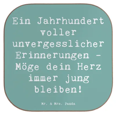 Produktbild von Mr. & Mrs. Panda Untersetzer Glas Spruch 100. Geburtstag Erinnerungen - Meeresbrise - Geschenk, Tischschoner, Geburtstagsgeschenk, hundertster, Meilenstein, für Gläser