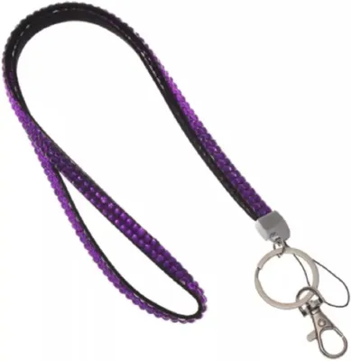 Produktbild von 1x LILA Schlüsselband Umhängeband Lanyard 10mm Karabinerhaken Ausweise Autoschlüssel Zugangskarten Strass Steine Bling Rhinestone