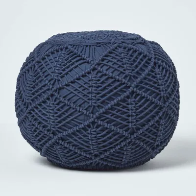 Immagine prodotto di HOMESCAPES Grande pouf lavorato all'uncinetto, blu scuro, 40 x 50 cm
