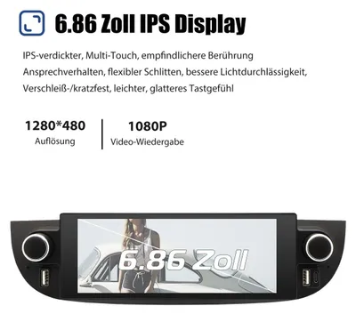 Obrázek produktu pro Autorádio pro Fiat 500 (2007-2015), systém Android 15, Carplay, Android Auto, GPS navigace, DAB, Wi-Fi, Bluetooth, formát 1 DIN, 6,86 palcový dotykový displej, výkon 4 x 45 Watt, 2GB RAM, 64GB