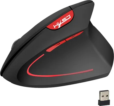 Produktbild von HXSJ Drahtlose Maus Vertikale Mäuse Ergonomische Wiederaufladbare 3 DPI optional Einstellbare 2400 DPI Maus mit USB-Ladekabel für Mac Laptop PC Computer【Schwarz】