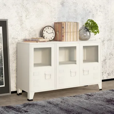 Produktbild von vidaXL Industrial Sideboard Weiß 105x35x62 cm Metall und Glas