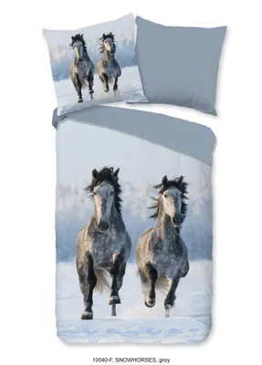 Produktbild von Good Morning Flanell-Bettwäsche-Garnitur Snowhorses Farbe Grey Größe 135x200+80x80