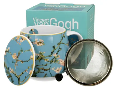 Immagine prodotto di Duo | Tazza da tè con colino - 430 ml - Van Gogh mandorlo in fiore - Design elegante - Porcellana di alta qualità