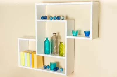 Produktbild von Hängeregal, Wandregal, Bücherregal - 104 cm breit, Kiefer Massivholz, Farbe: Weiß