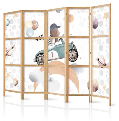 Produktbild von Muralo Japanischer PARAVENT 5-teilig Raumteiler klappbar PREMIUM-Vliesleinwand WELTRAUMRENNEN für Kinderzimmer 225cmx172cm