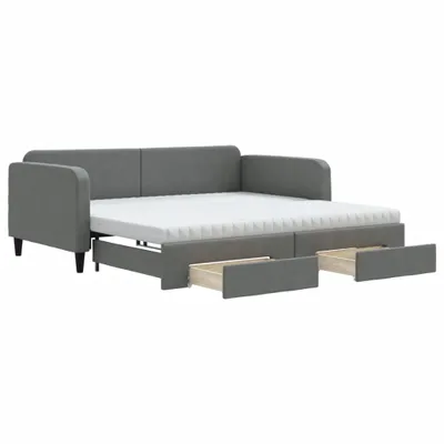 Produktbild von vidaXL Tagesbett Ausziehbar mit Schubladen Dunkelgrau 100x200 cm Stoff