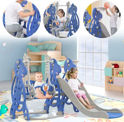 Image de ACXIN Toboggan pour enfants avec balançoire et panier de basket-ball, parois épaissies, toboggan multifonctionnel 4 en 1 pour l'intérieur et l'extérieur, 175 x 140 x 115cm