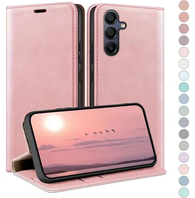 Image de Coque de protection rabattable pour Samsung Galaxy A16, avec porte-cartes et protection RFID, couleur or rose