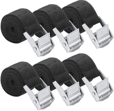 Obrázok produktu pre Zosilnené napínacie popruhy 1 m x 2,5 cm, čierne, so svorkovým zapínaním