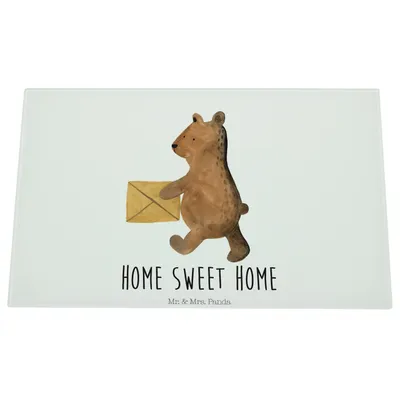 Produktbild von Mr. & Mrs. Panda Hackbrett Bär Zuhause - Weiß - Geschenk, Glasschneidebrett, Schneidplatte Glas, schneidbrett, Teddy, Schneidebrett Aus, Schneideplatte