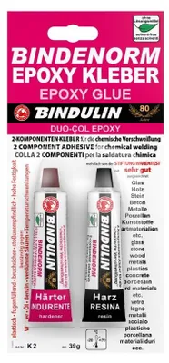 Produktbild von BINDENORM Epoxy-Kleber 39 g Tuben Verbindung von Glas, Porzellan,Beton, Holz u.a.