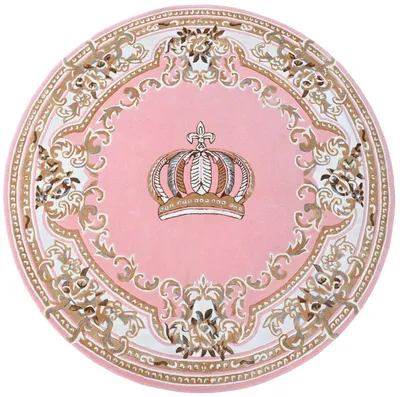Produktbild von Runder Pompöös by Casa Padrino Luxus Barock Teppich Krone von Harald Glööckler Rosa / Weiß / Braun - Verschiedene Größen