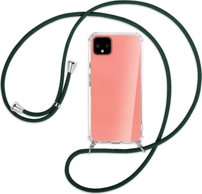 Produktbild von Handykette Backcover-Schutzhülle mit Band (Metall silberfarben) für Google Pixel 4 - dunkelgrün