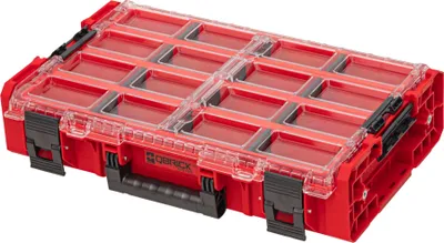 Image de Qbrick System ONE Organiser XL 2.0 Long Bin RED ULTRA HD Custom empilable 582 x 387 x 131 mm 13,5 l IP66 avec 4 inlays et 12 séparateurs