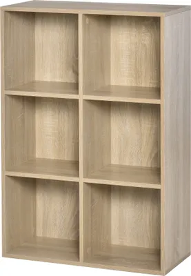 Produktbild von HOMCOM Bücherregal, 3-stöckiges Holzregal mit 6 Aufbewahrungswürfeln für Wohnzimmer, Schlafzimmer, Büro, 65,5 x 30 x 97,5 cm, Eiche