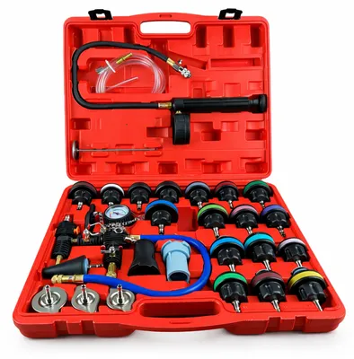 Immagine prodotto di Set-kit tester di sistema di raffreddamento auto, pressione del radiatore e perdite refrigerante, con pompa booster manuale, 28 pezzi Gebo Tools