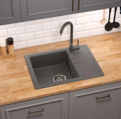 Produktbild von GRANMASTER Gracia Granitspüle 1 Becken mit Abtropffläche - Küchenspüle, Einbauspüle, Einzelbecken 58x44x16,4 cm - Titan