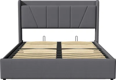 Obrázok produktu pre CDGlobal čalúnená posteľ 160x200cm s USB a typom C, úložná skriňová pružinová posteľ s LED, manželská posteľ pre mladých s lamelovým roštom, funkčná posteľ, posteľná bielizeň