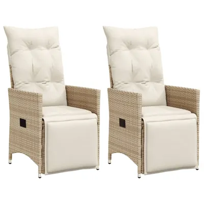 Produktbild von Design Gartensessel mit Kissen 2 Stk. Verstellbar Beige Poly Rattan, Gartenstühle 2024 Neu