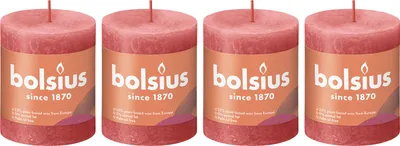 Produktbild von 4er-Set Stumpenkerze - Höhe 8 cm - Durchmesser 6,8 cm - Rustik - Rosa Blüte
