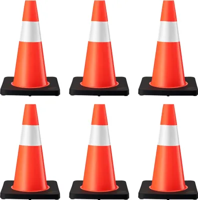 Obrázok produktu pre Wiltec dopravný kužeľ 45 cm vysoký 6 kusov, smerový kužeľ na zabezpečenie, reflexný pylon, výstražný kužeľ z odolného PVC a gumy pre staveniská