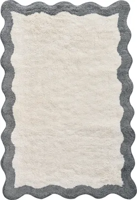 Produktbild von BELIANI Badematte Beige/Grau Baumwolle 60 x 90 cm Rechteckige Form Flauschiger Badematte  geometrisches Muster Badezimmer Zubehör Modernes Design