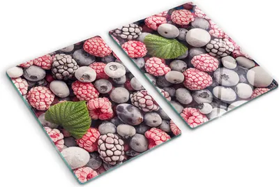Produktbild von Tulup Glas Herdabdeckplatte - 2x40x52 cm - Glaskeramikkochfeld-Abdeckung Spritzschutz Glasabdeckplatte Kochplattenabdeckung und Schneidebrett - Zweiteilig - Essen & Getränke - Waldfrüchte gefroren - Blau