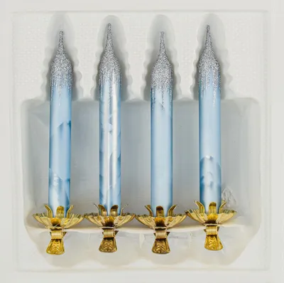 Produktbild von 4tlg. Glas-Baumkerzen Set in "Ice Blau Silber" - Weihnachtsbaumkerzen