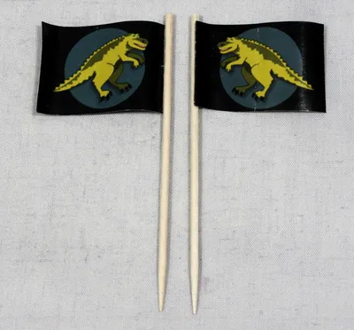 Produktbild von Party-Picker Flagge gelber Dino Papierfähnchen in Spitzenqualität 25 Stück Beutel