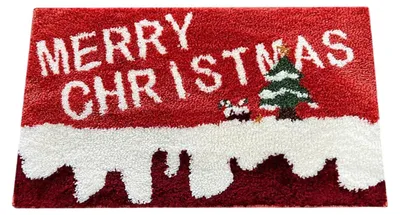 Produktbild von Fußmatte mit Weihnachtsmotiv, rutschfeste Unterseite, weicher und bequemer Kunstkaschmirteppich, farbenfrohe Türvorleger, 120 cm
