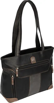 Produktbild von Damen Tasche Schultertasche Shopper Henkeltasche Handtasche Leder Optik SCHWARZ-GRAU (15129)