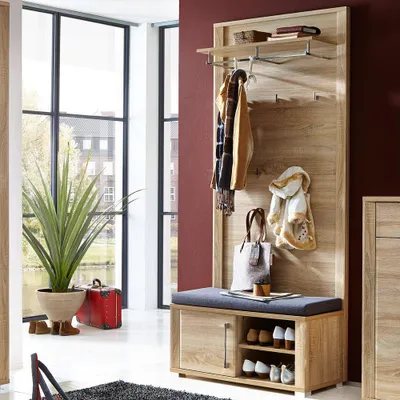 Produktbild von Kompaktgarderobe Sonoma Eiche hell GOCH-36 mit Schuhbank inkl. Sitzpolster B x H x T ca.: 90 x 196 x 36 cm