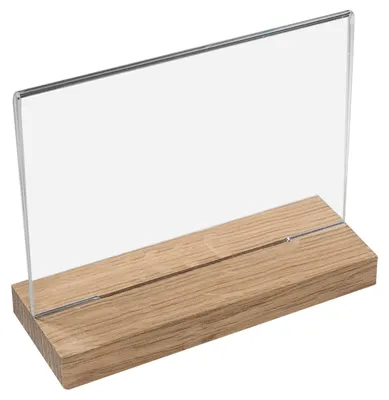 Tischaufsteller mit Holzfußaus Acryl im Querformat von HMF in DIN A4