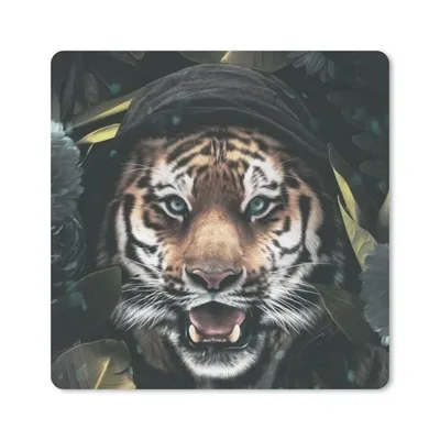 Produktbild von MuchoWow® Mauspad Mousepad Tiger - Blumen - Kleidung 20x20 cm - Mousepads - Maus Mat - Pad - Mausunterlage - Desk Mat - Bureauartikeln
