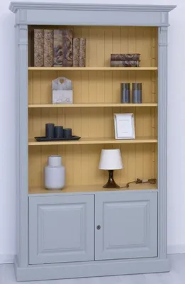 Produktbild von Casa Padrino Landhausstil Bücherschrank Grau / Gelb 120 x 39 x H. 197 cm - Massivholz Schrank - Wohnzimmerschrank - Büroschrank - Landhausstil Möbel