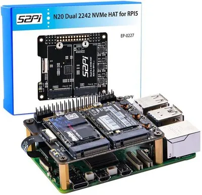 Imagen del producto de Placa NVMe para Raspberry Pi 5: Admite 2 SSD, diseño compacto, mayor capacidad de almacenamiento, ideal para transferencias de datos rápidas, perfecta para juegos y aplicaciones de video. Color , material metálico, longitud de 120 mm