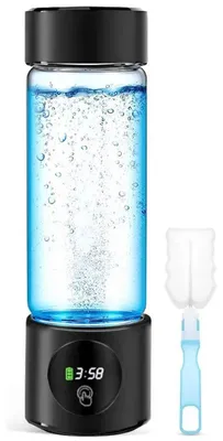 Image de Bouteille d'eau à hydrogène - Bouteille de boisson ionisante - 460 ml - Fonctionne sur batterie - Titane - Eau riche en hydrogène - Noir