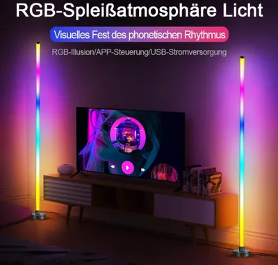 Produktbild von LED Stehlampe RGB ​Dimmbar Stehleuchte Bluetooth App-Steuerung Musik Sync Lichtsaeule Ecklampe Standleuchte mit Fernbedienung
