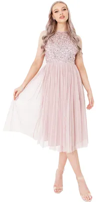 Produktbild von Maya Deluxe Women's Embellished Halter Neck Midi Bridesmaid Dress, Frosted Pink,
