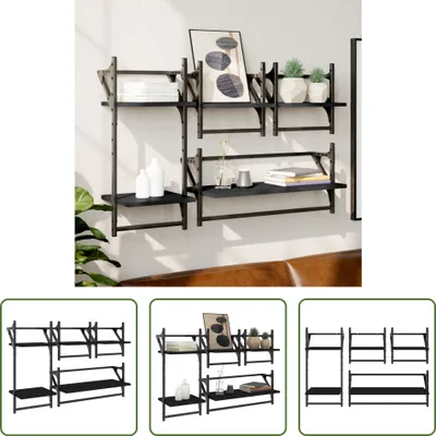 Immagine prodotto di The Living Store Set di mensole a muro da 4 pezzi con aste in legno nero