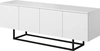 Immagine prodotto di Mobile RTV verticale bianco su gambe in metallo, 150x55x37, mobile TV, moderno, loft, industriale, finitura opaca