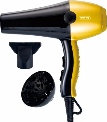 Zdjęcie produktu dla Suszarka do włosów z dyfuzorem Rosberg R51100SD, 2000 W, 3 ustawienia temperatury, 2 prędkości, silnik DC, czarny/szampański