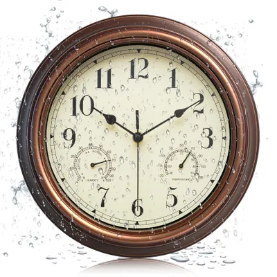 Vintage Wandklok 30 cm – wetterfest mit Thermometer & Feuchtigkeit
