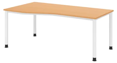 Produktbild von bümö Schreibtisch Serie-H - Nachbildung: Buche, Größe:  180 x 100 cm, Gestell: Weiß