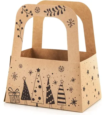 Produktbild von 10 Weihnachtsschachtel mit Henkel aus Kraftpapier - Weihnachten5 Stück